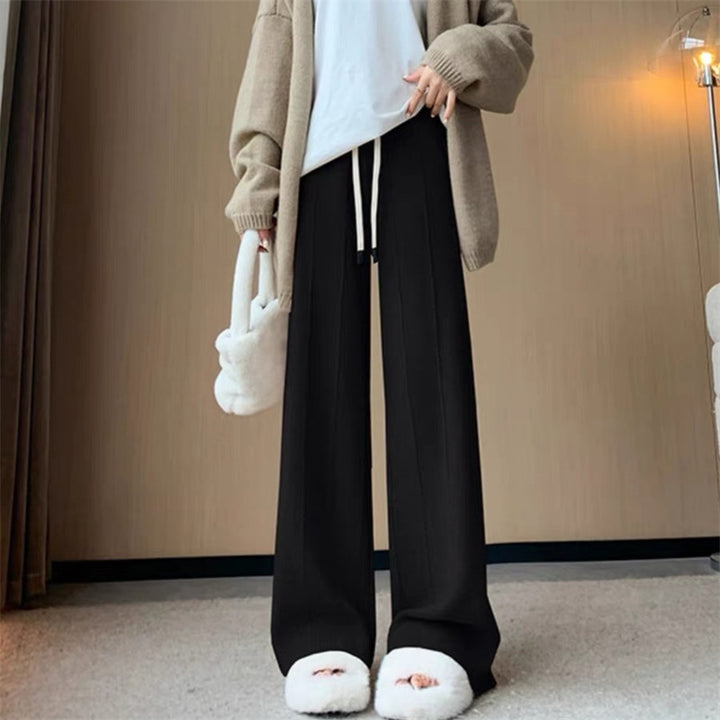 Damen Bequeme Weite Hose mit Elastischem Bund und Seitentaschen Drune