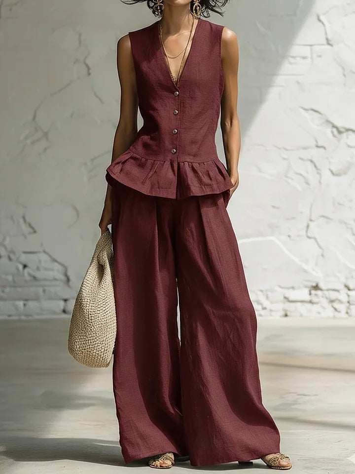 Damen lässiger Jumpsuit mit peplum Schnitt und Knopfdetails Drune
