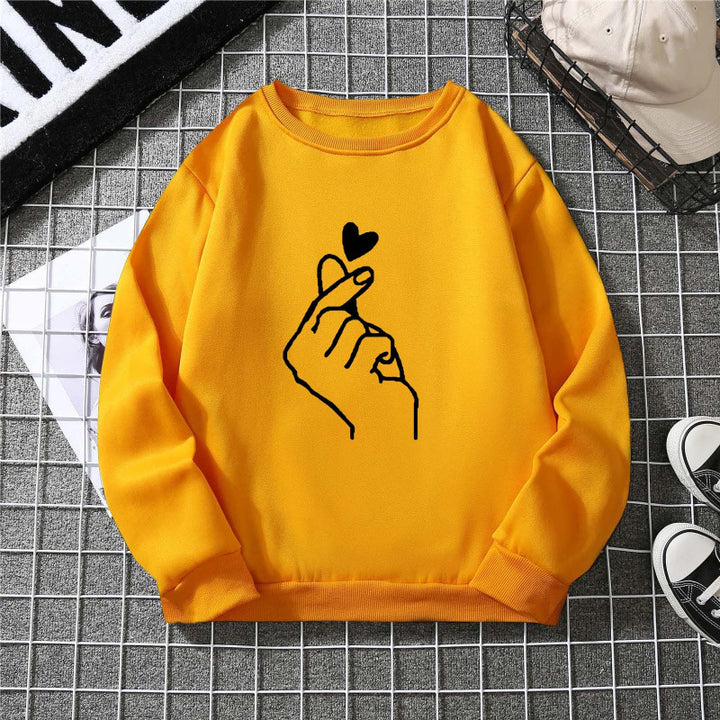 Damen Sweatshirt mit kreativem Handzeichen-Motiv und weichem Innenfutter Drune