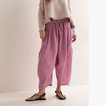Damen lässige Weite Sommer-Hose mit elastischem Bund und praktischen Taschen Drune
