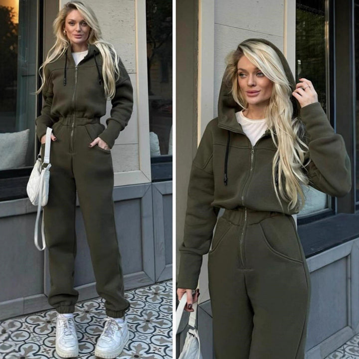 Damen Modischer Kapuzenanzug mit Reißverschluss und Taschen Drune
