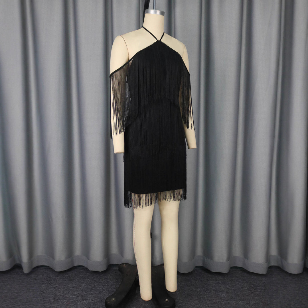 Damen Fransen Cocktailkleid mit trägerlosem Design Drune