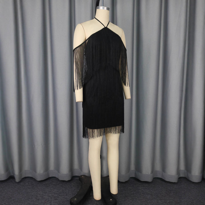 Damen Fransen Cocktailkleid mit trägerlosem Design Drune
