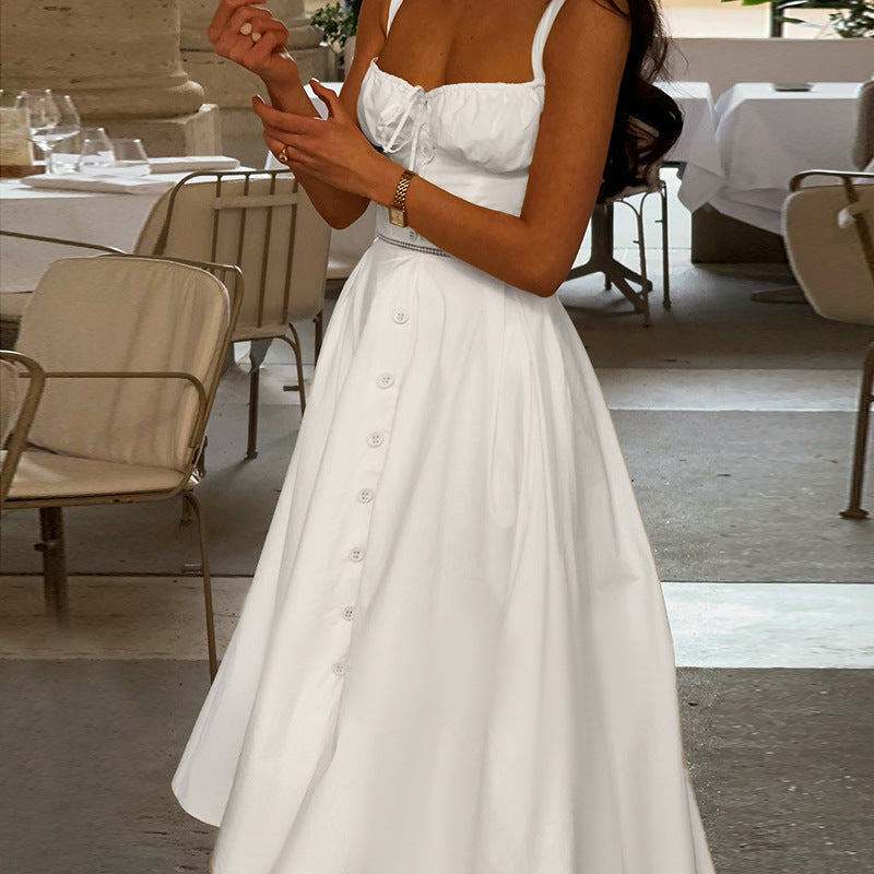 Damen Maxikleid mit Knopfverschluss und eleganter Raffung Drune