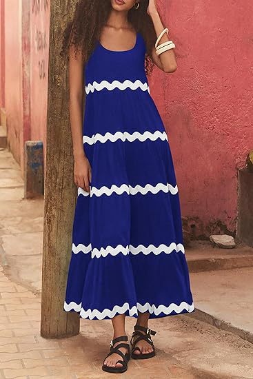 Damen Maxikleid mit wellenförmigen Rüschen und lässigem Schnitt Drune