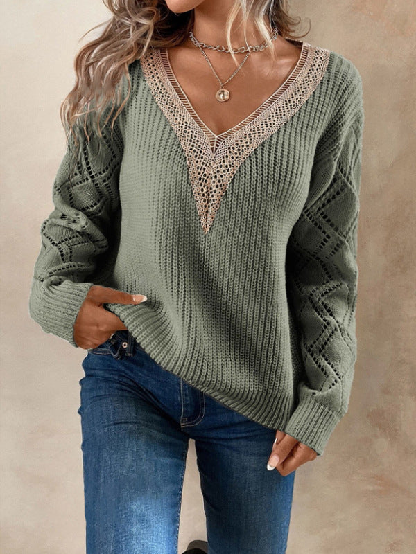 Damen Strickpullover mit V-Ausschnitt und luftigen Ärmelpartien Drune