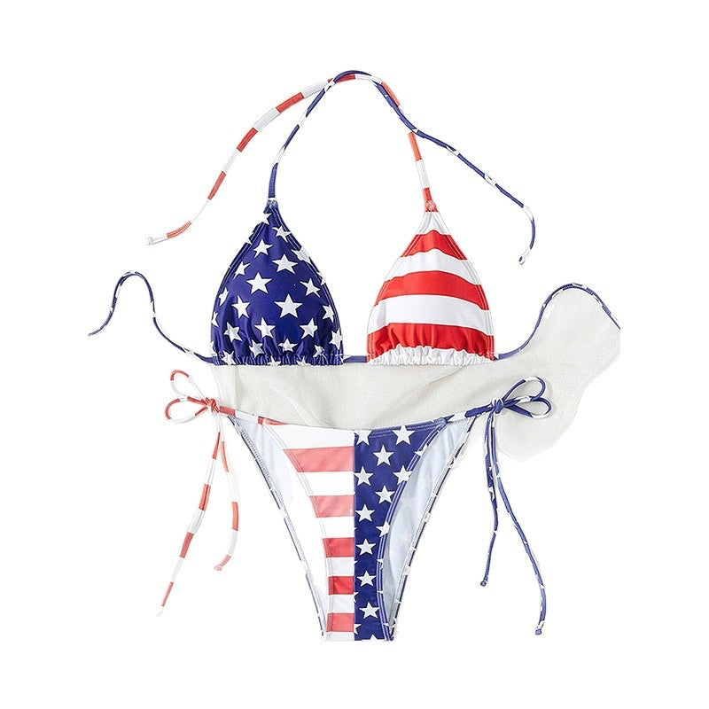 Damen Triangel-Bikini mit originellem Sternen- und Streifenmuster Drune