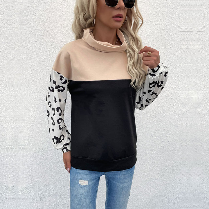 Damen modischer Sweatpullover mit animalischem Print und hohem Kragen Drune