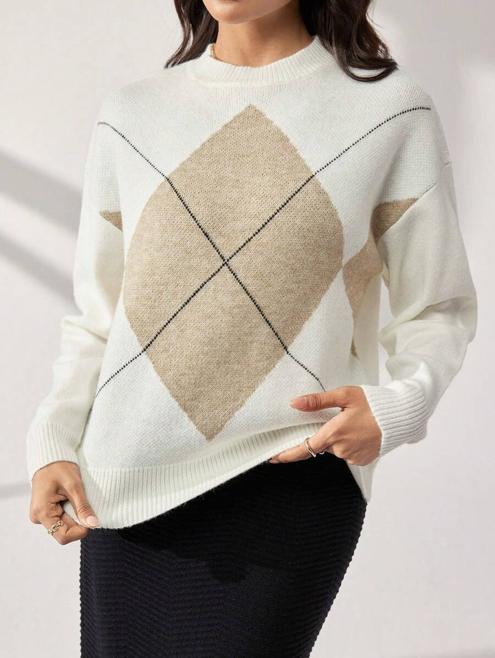 Damen Eleganter Pullover mit modernem Rautenmuster Drune
