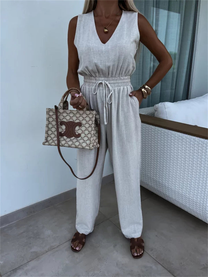 Damen komfortabler Jumpsuit mit elastischem Taillenzug Drune