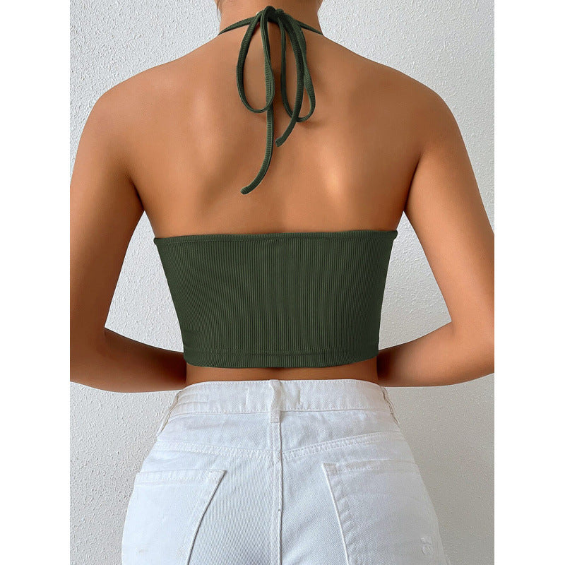 Damen Cropped Top mit tiefem V-Ausschnitt und Schnüroptik Drune
