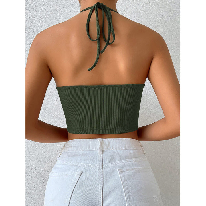 Damen Cropped Top mit tiefem V-Ausschnitt und Schnüroptik Drune