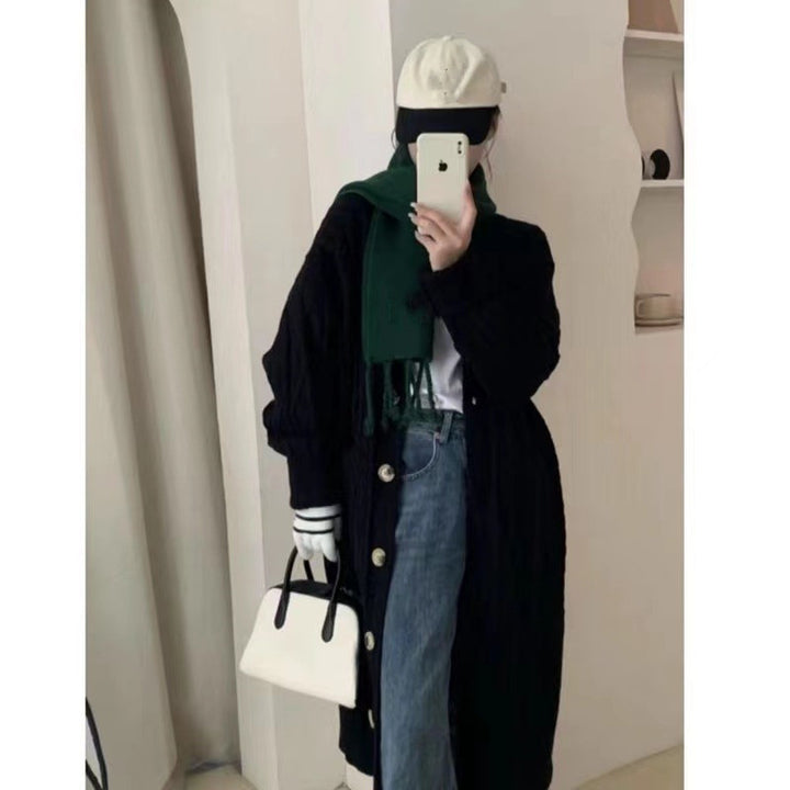 Damen Strickmantel mit Zopfmuster und Taschen Drune