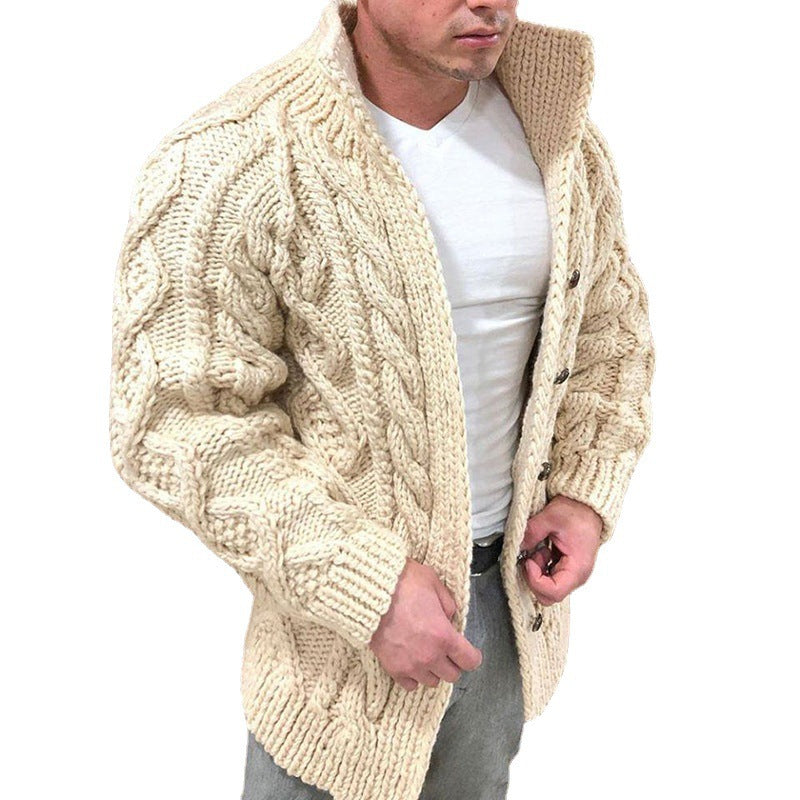 Herren nan Grobstrick Cardigan mit Zopfmuster und Schalkragen Drune