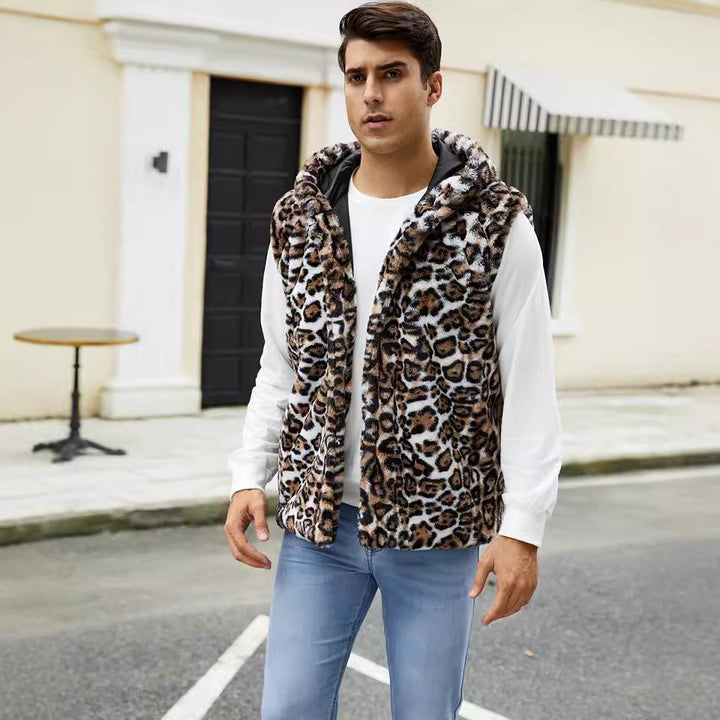 Herren Elegante Fleece-Weste mit Kapuze und Schlangenmotiv Drune