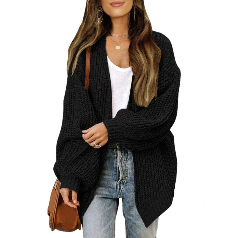 Damen lockerer Strickcardigan mit voluminösen Ärmeln und strukturiertem Design Drune