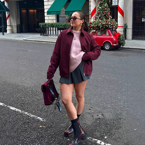 Damen modische Oversized-Jacke mit praktischem Reißverschluss Drune