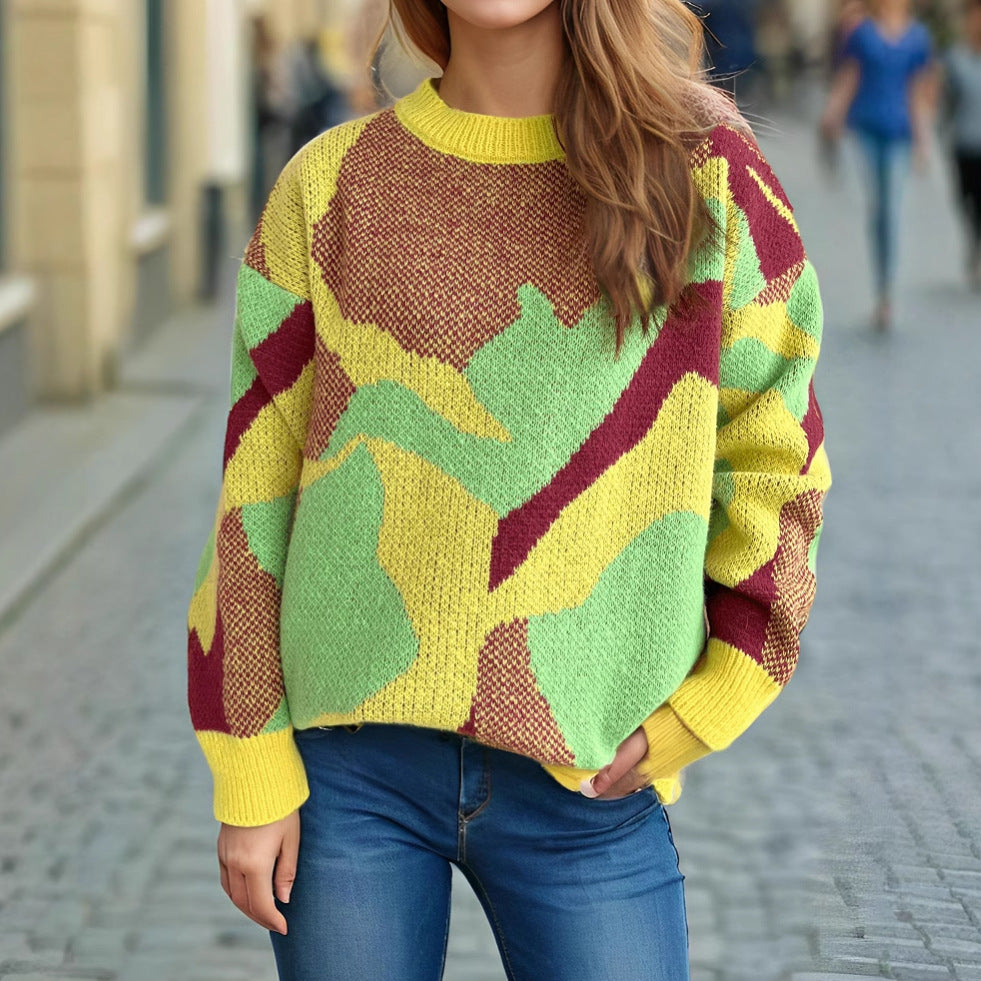 Damen gemütlicher Strickpullover mit modernem Farbblockdesign Drune