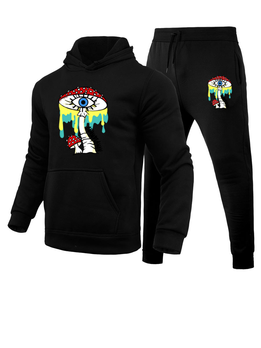 Damen Hoodie- und Jogginghose-Set mit künstlerischem Pilzdesign Drune