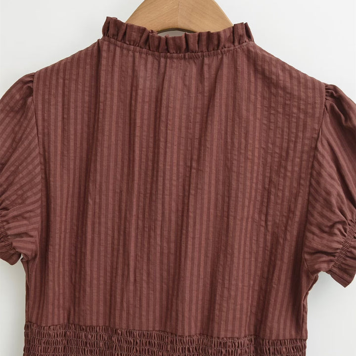 Damen Kurzarmbluse mit Rüschendetails und gerafftem Design Drune