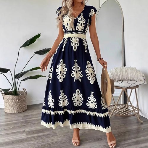 Damen Bohemian Besticktes Maxi Kleid Drune