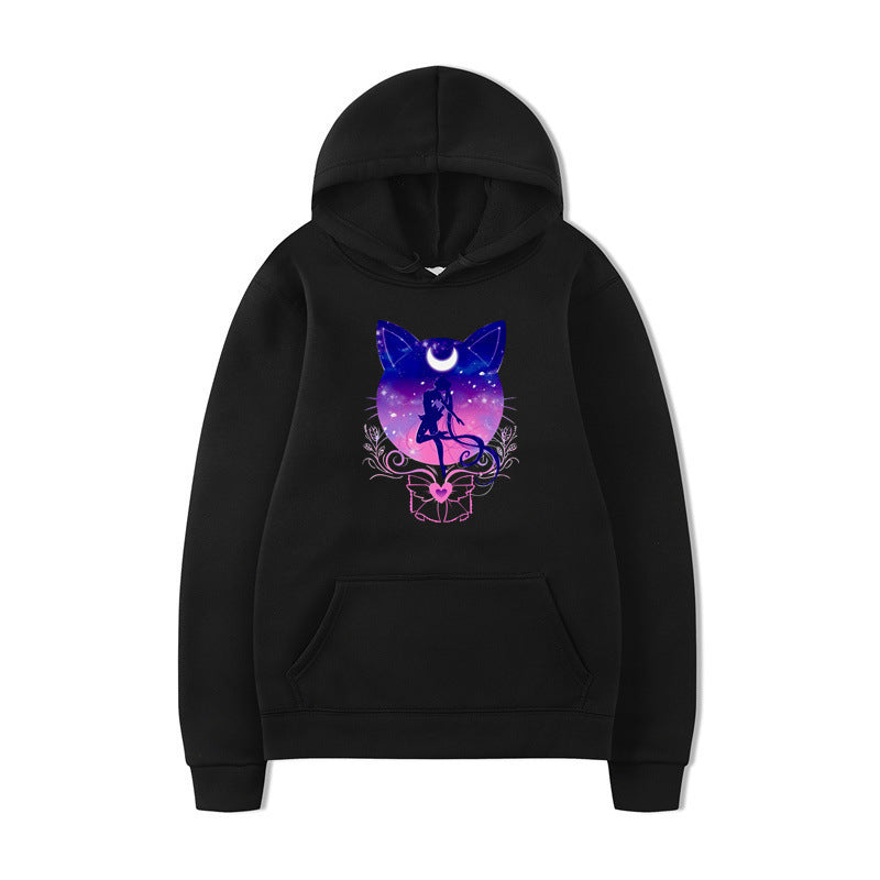 Damen Kapuzenpullover mit künstlerischem Katzenmotiv und bequemer Passform Drune