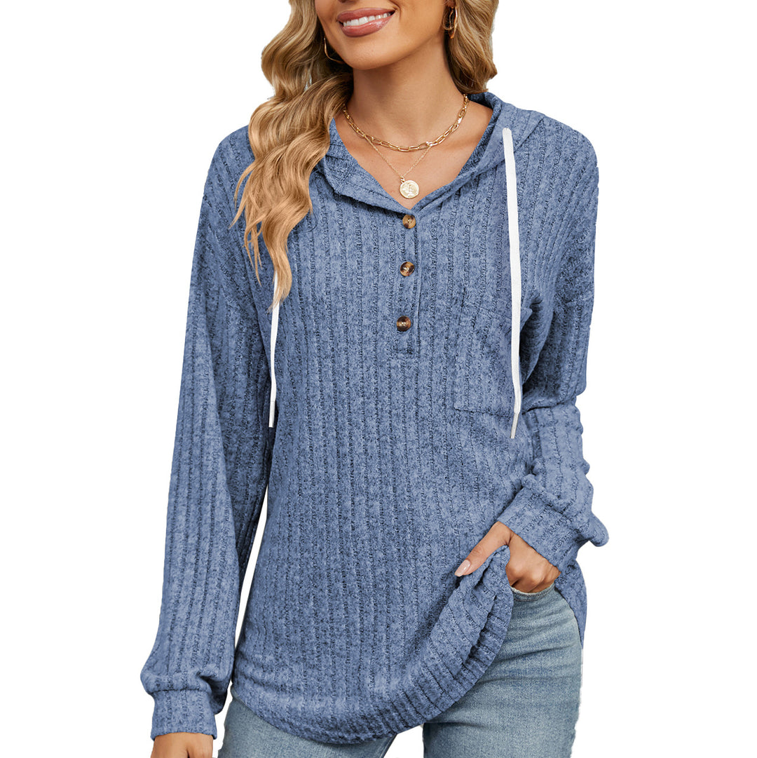 Damen lässiger Hoodie mit Knopfleiste und strukturiertem Design Drune