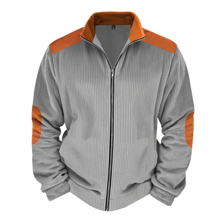 Herren Sportliche Zip-Jacke mit Rippenstruktur und Kontrastärmel Drune