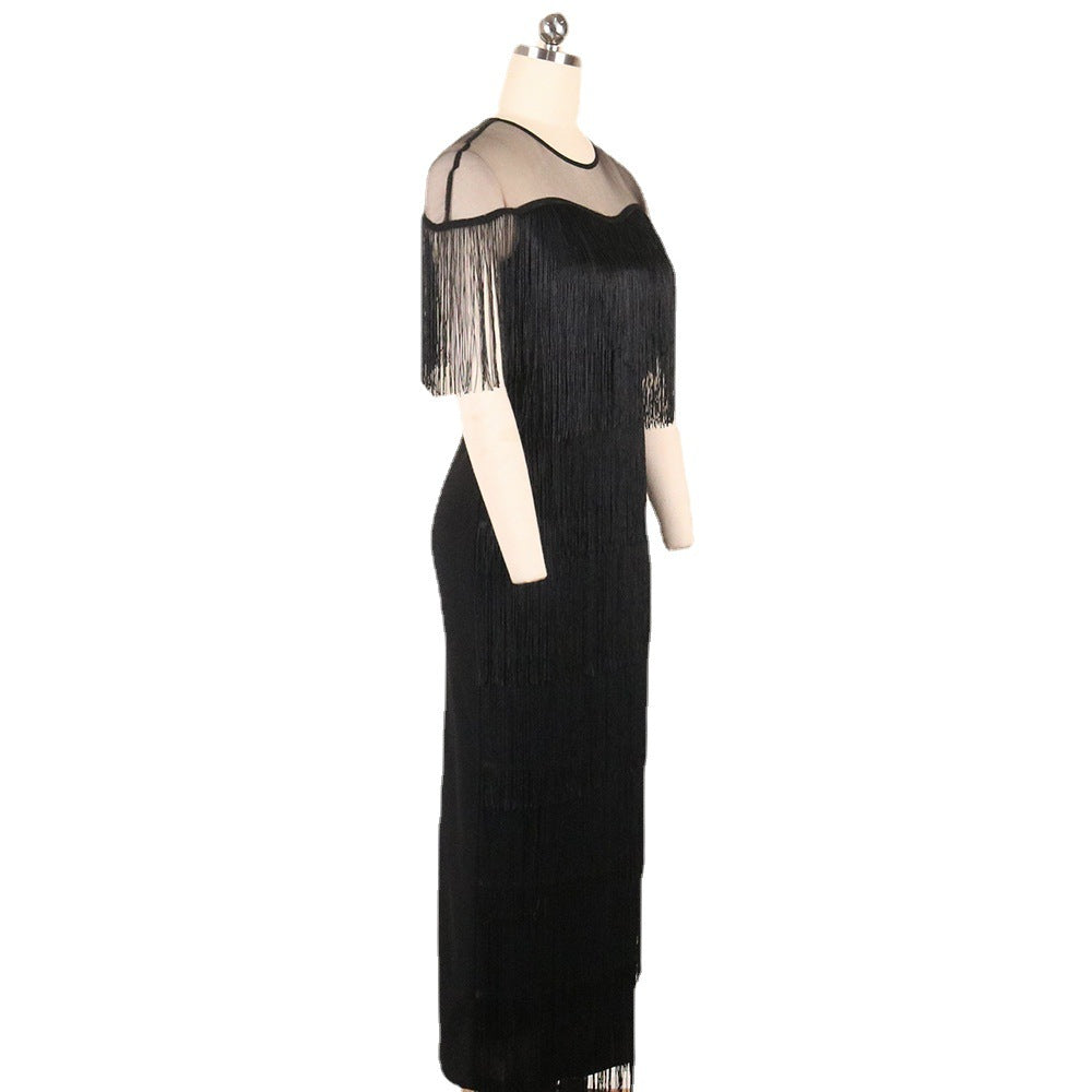 Damen elegantes Fransen Abendkleid Drune