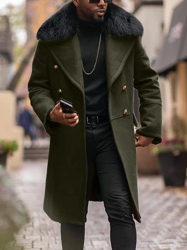 Herren elegante Wolljacke mit kunstfellkragen Drune
