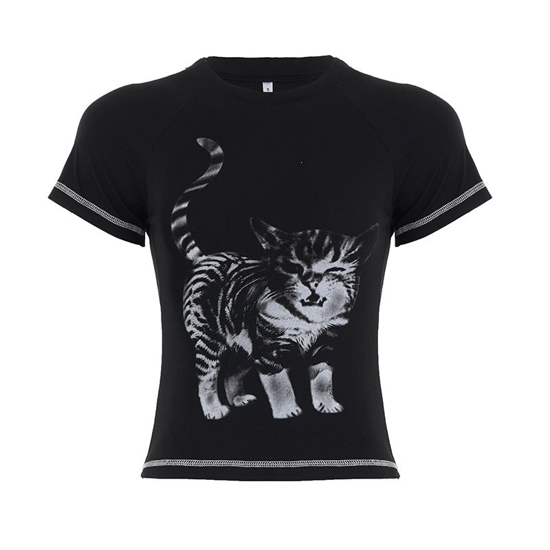 Damen T-Shirt mit kreativem Katzenmotiv Drune
