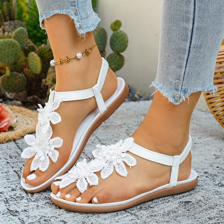 Damen Riemchen-Sandalen mit floralen Applikationen Drune