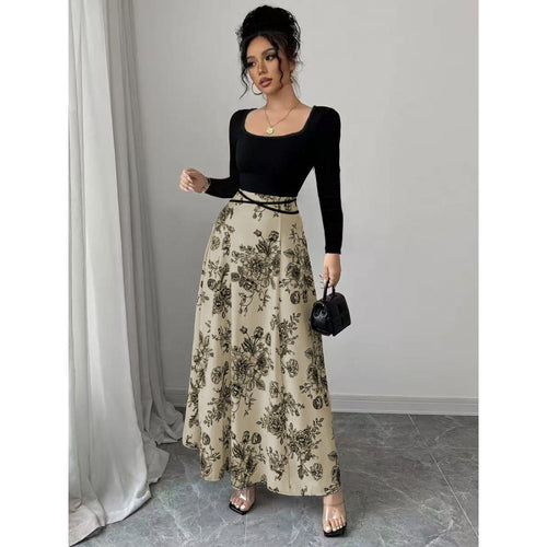 Damen Maxirock mit floralem Design und elastischer Taille Drune