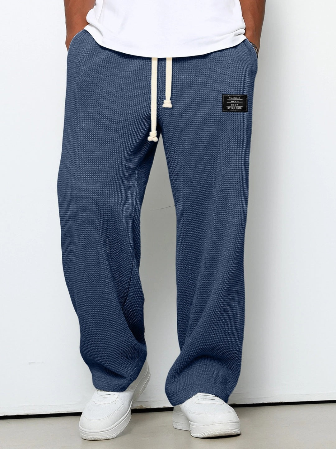 Herren nan lässige Waffelstrick Loungehose mit Kordelzug und geradem Schnitt Drune