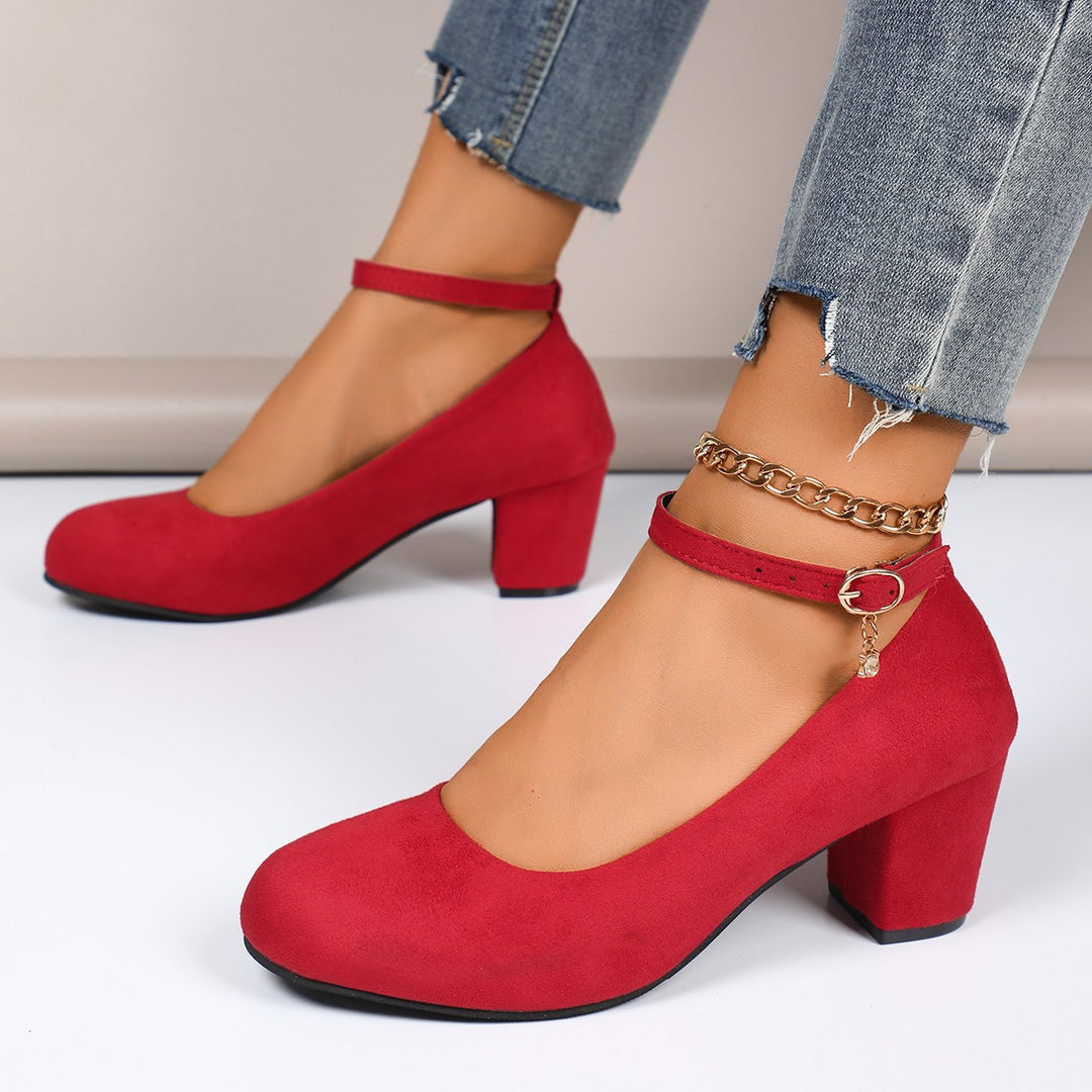 Damen Blockabsatz-Pumps mit verstellbarem Knöchelriemen und weichem Velours Drune