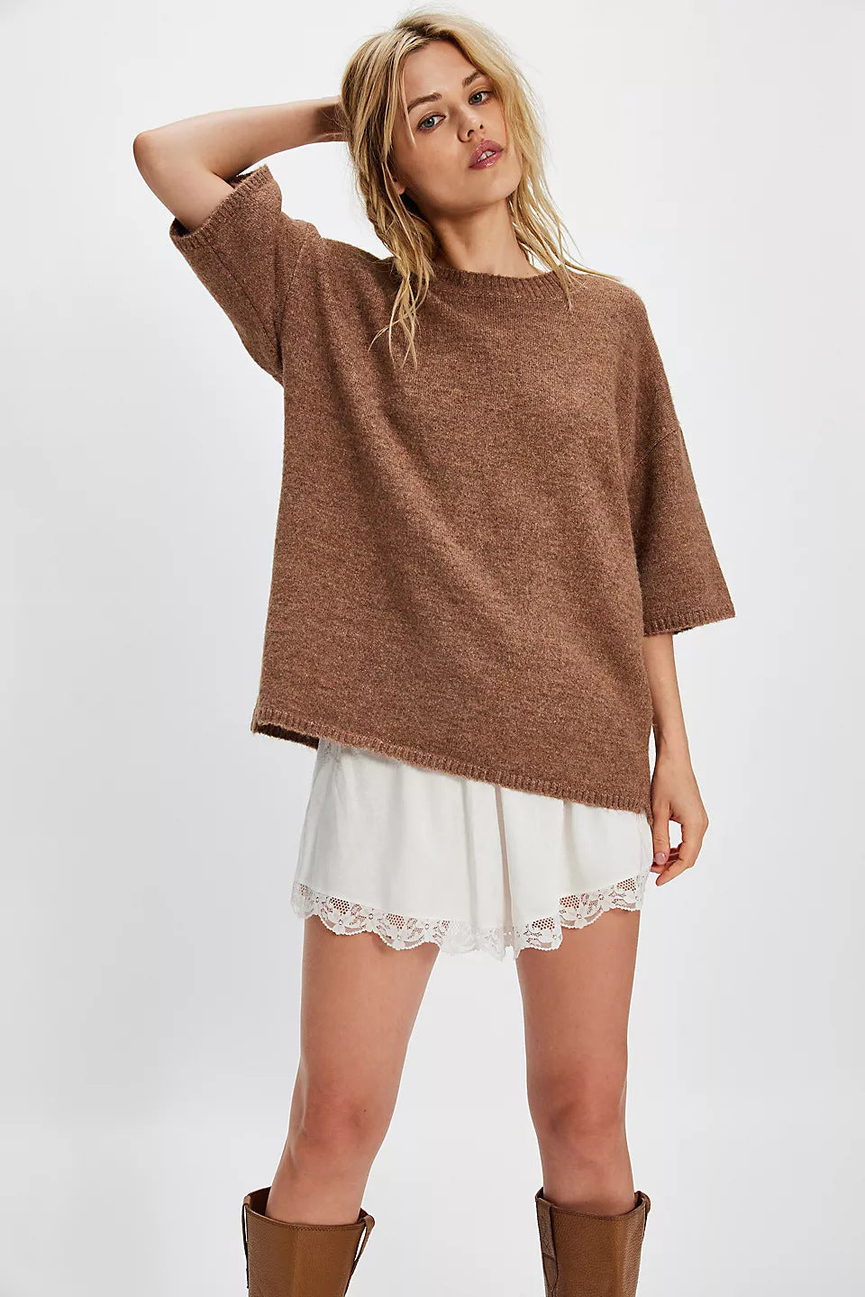 Damen Stylish halbtransparentes Sweatshirt mit Spitze und lässigem Schnitt Drune