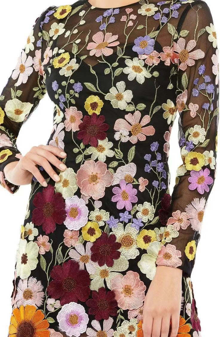 Damen Gesticktes Blumenkleid Drune