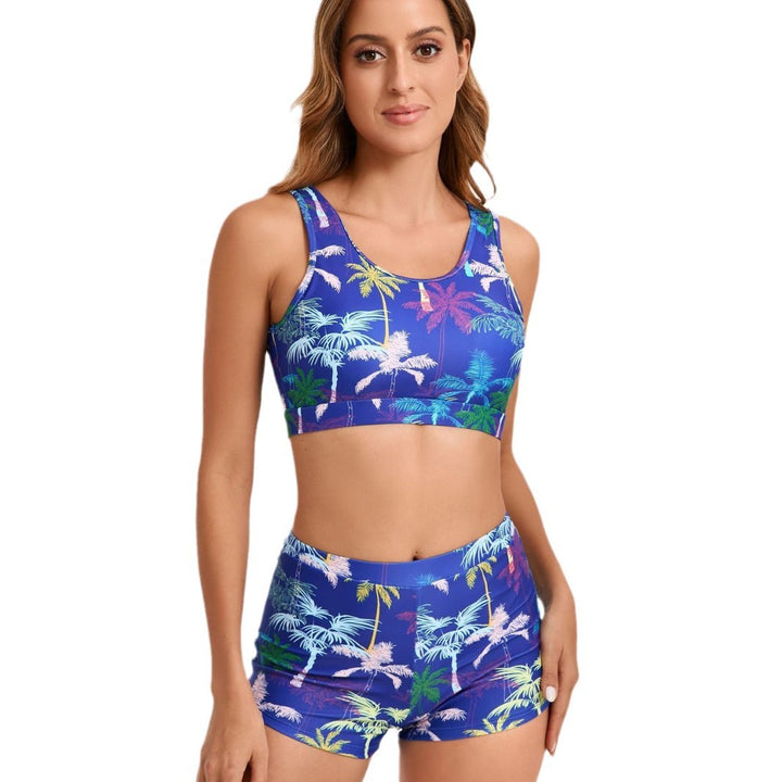 Damen Sportlicher Bikini-Set mit bequemer Shorts und elegantem Palmendruck Drune