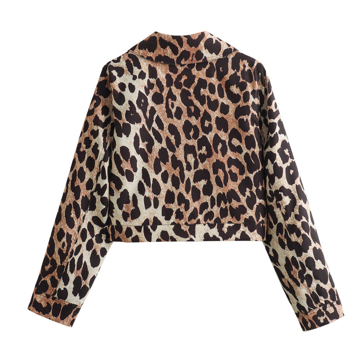 Damen cropped Wildlederjacke mit elegantem Leo-Print Drune