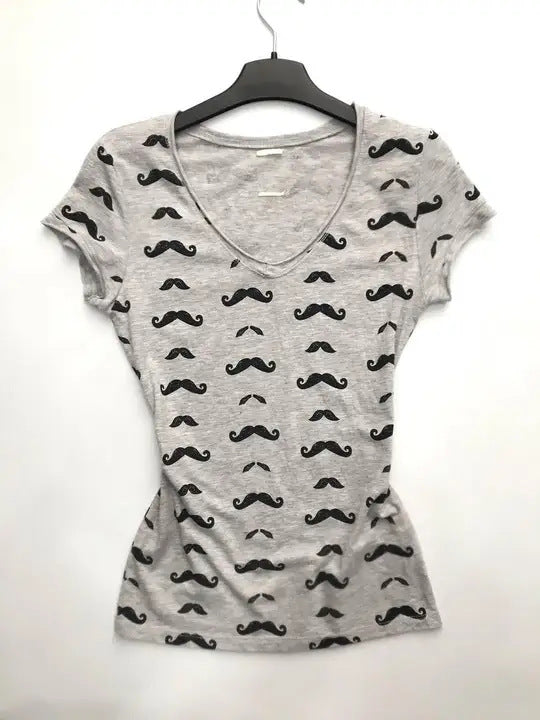 Damen T-Shirt mit kreativem Schnurrbart-Design Drune