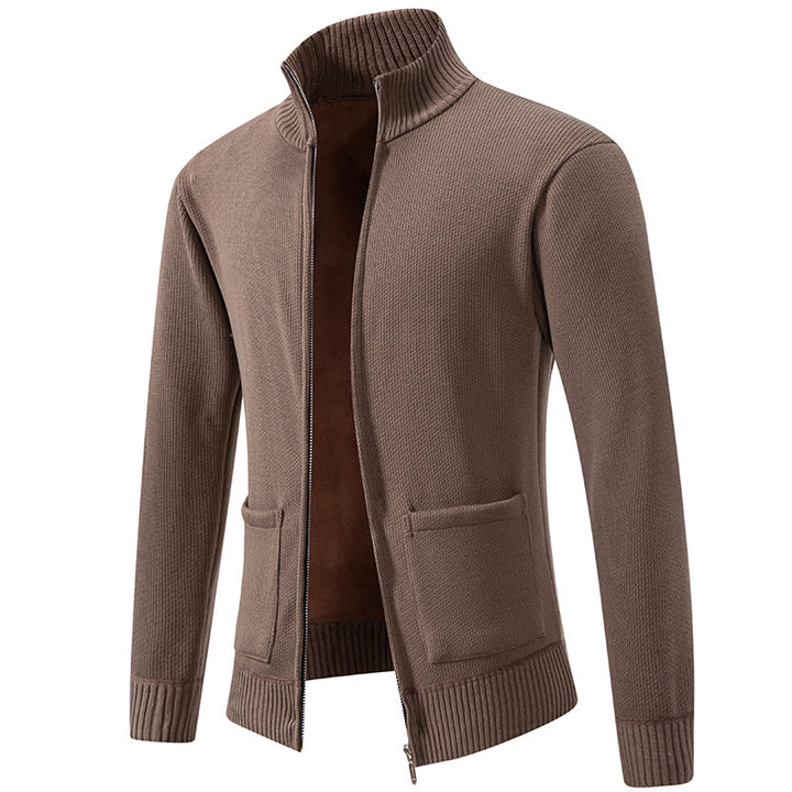 Herren nan feinstrukturierter Reißverschluss-Strickcardigan mit Stehkragen und aufgesetzten Taschen Drune