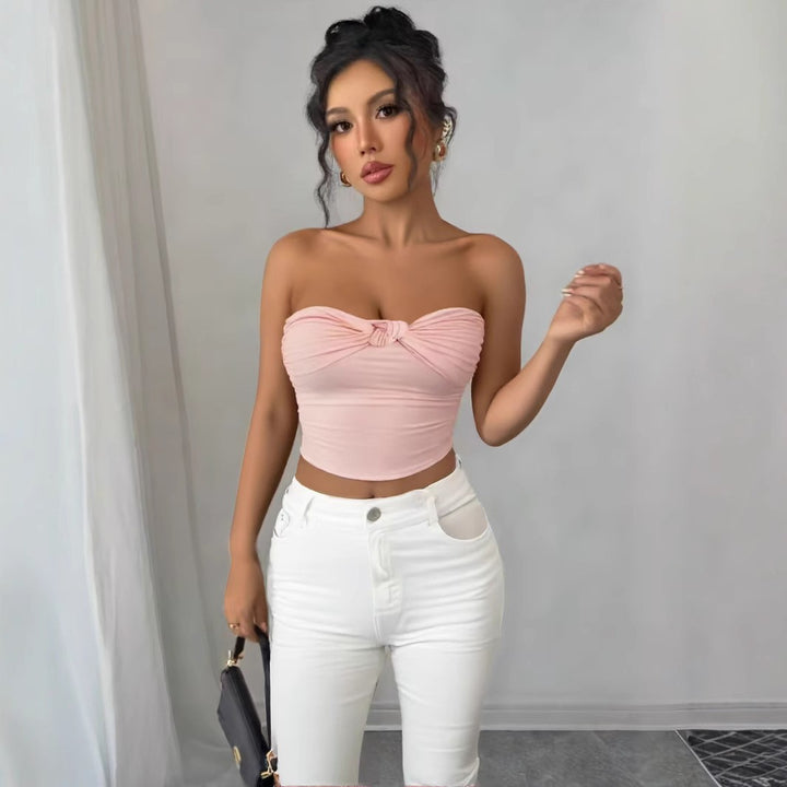 Damen Bandeau Crop-Top mit Knoten-Design Drune
