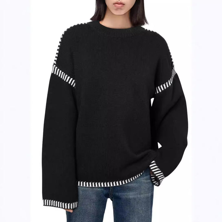 Damen lässiger Strickpullover mit kontrastierenden Bündchen und lässigem Schnitt Drune