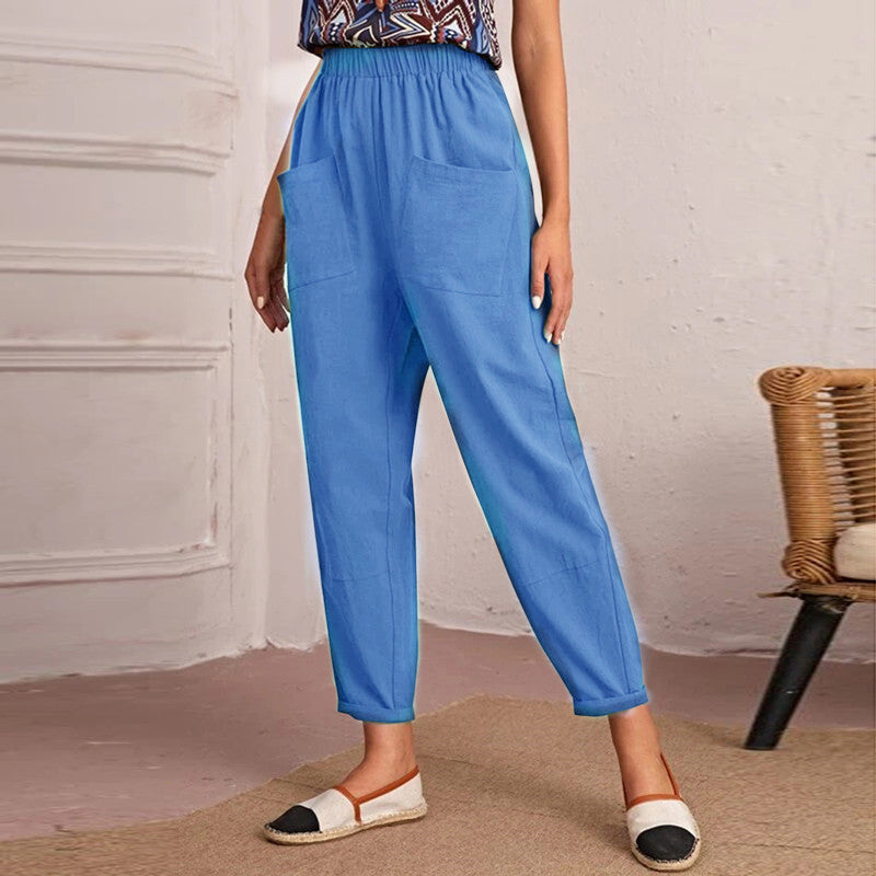 Damen bequeme Freizeithose mit elastischem Bund und großen Taschen Drune