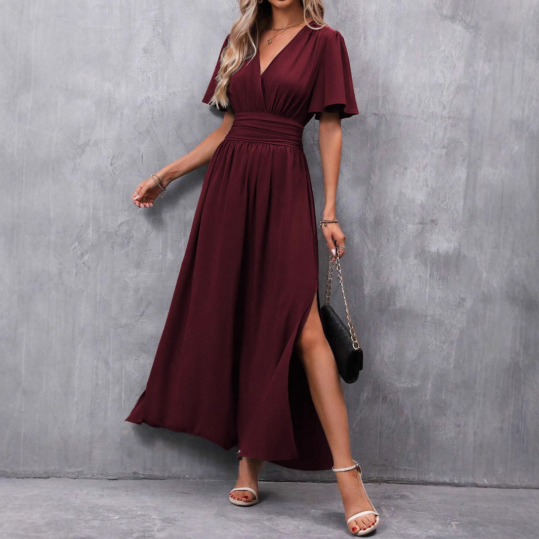 Damen maxikleid mit fließendem Schnitt und eleganten Ärmeln Drune