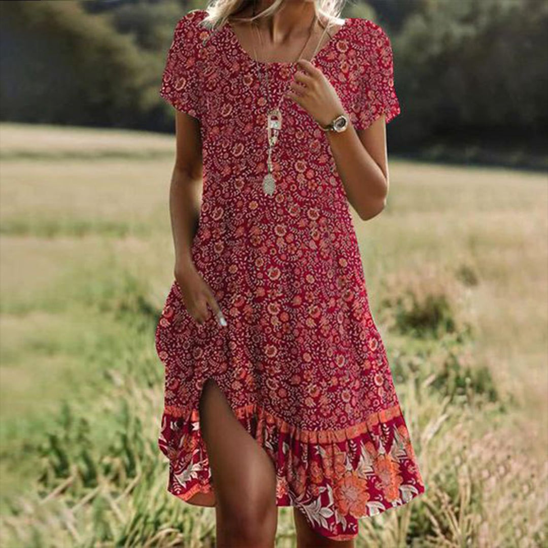 Damen Sommerkleid mit floralem Detail und asymmetrischem Saum Drune