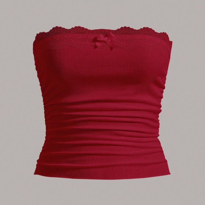 Damen Bandeau-Oberteil mit Spitzenbesatz und figurbetontem Schnitt Drune