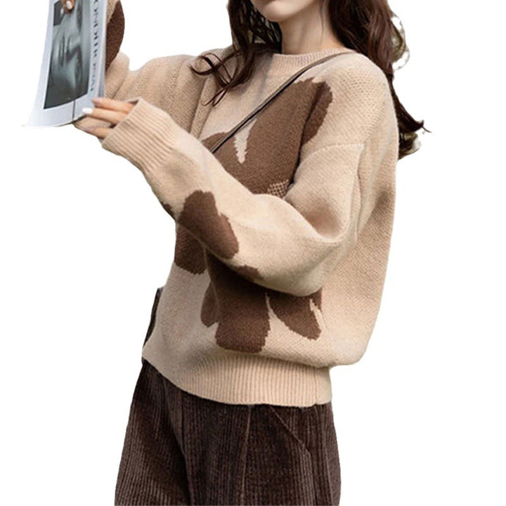 Damen Pullover mit floralem Strickmuster und bequemen Oversized-Schnitt Drune