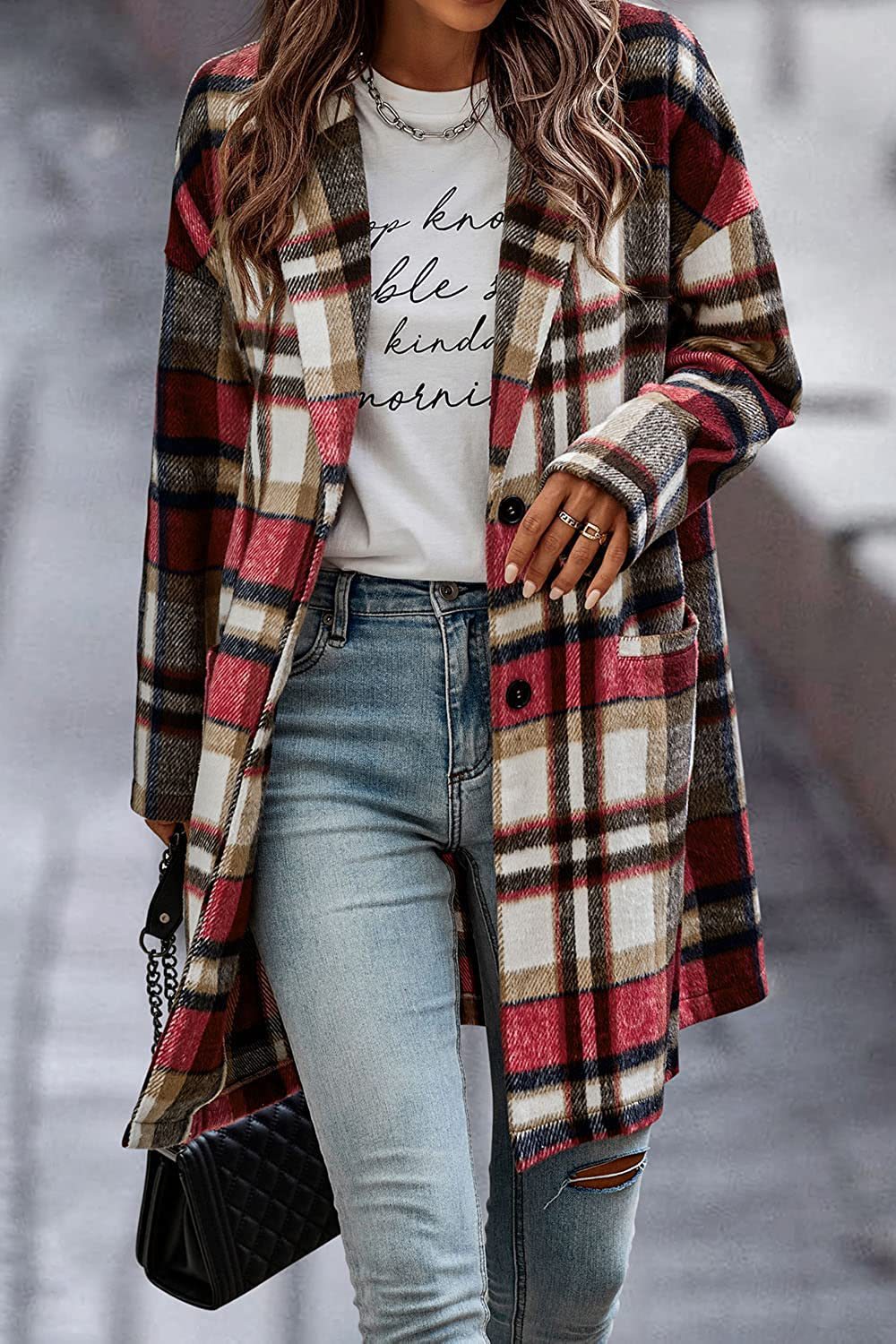 Damen Karierter Woolcoat mit modernen Schnittdetails Drune