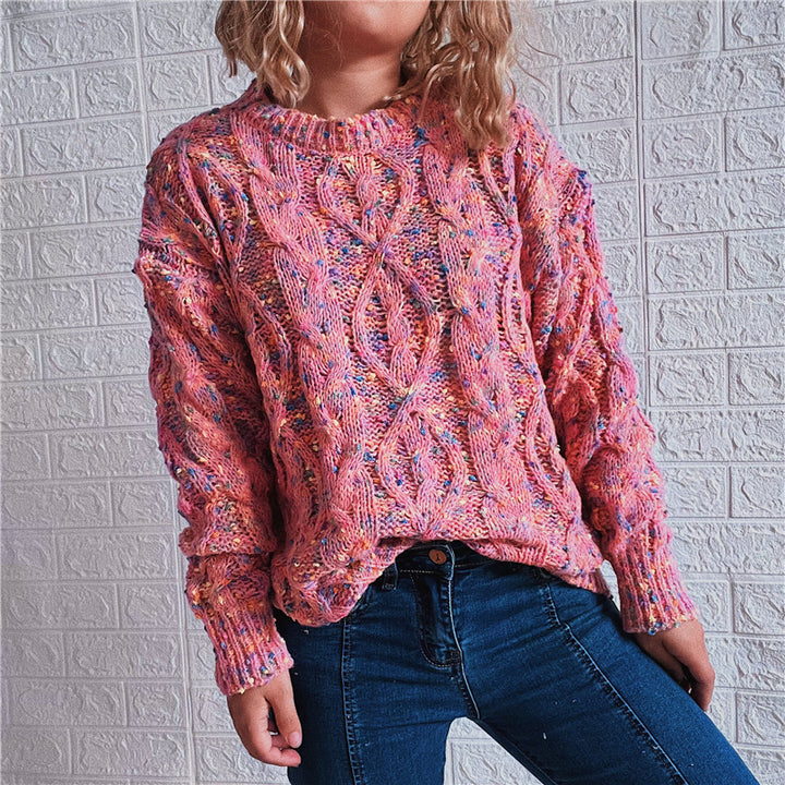 Damen Grob gestrickter Pullover mit buntem Strickmuster Drune